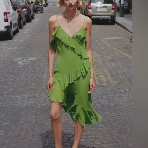 Mango Green ruffled Asymmetrical Dress - Picture 7 of 10